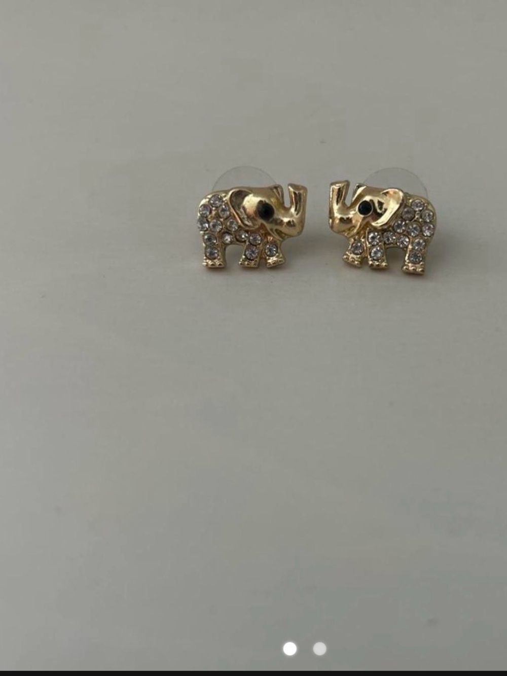 Gold Elephant Stud Earrings with Crystal Accents